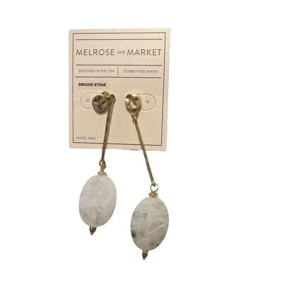 Melrose And Market Gold Tone Genuine Clear Quartz Dangle Earrings - Picture 1 of 2